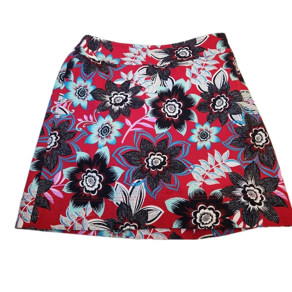 Talbots Womens A‎ Line Skirt Size 14W Red Bold Floral Tropical Cotton Lined Mini